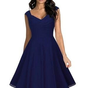 ModCloth Fit & Flare Dress Dark Blue Sleeveless Empire Waist Size L